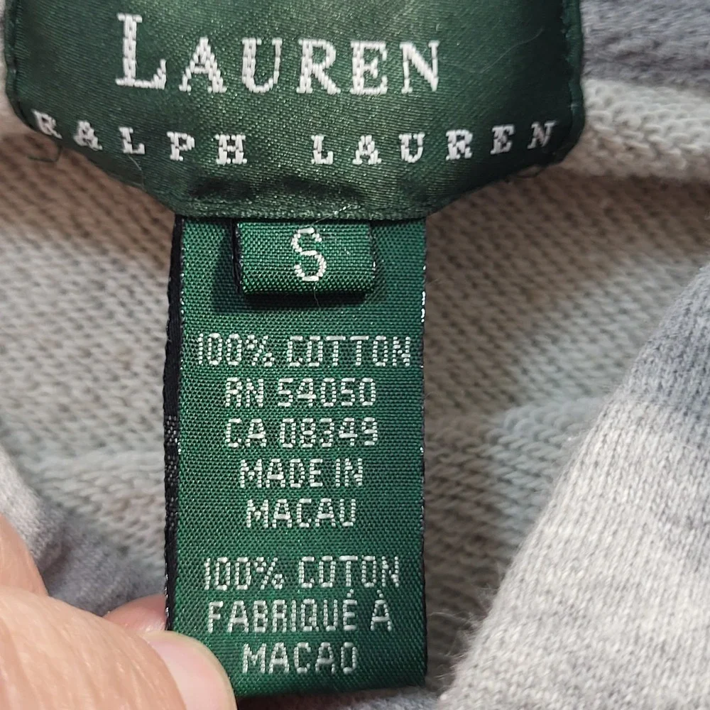 Ralph Lauren Polo Hoodie Men's Small Gray Sweater Green Tag Vintage - Picture 6 of 9